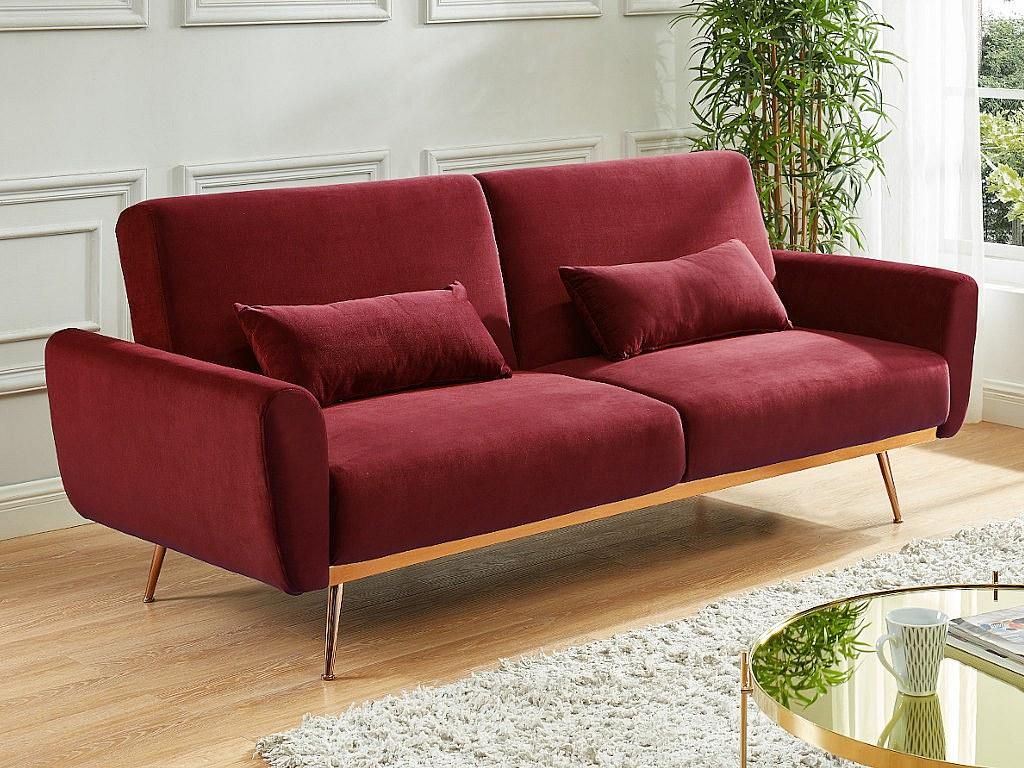 lAUNEI 3-Sitzer-Sofa mit Schlaffunktion aus Velours - Farbe Maroon