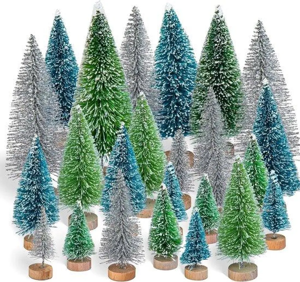Mini-sapins de Noël pour village et table - Lot de 30 avec effet neige