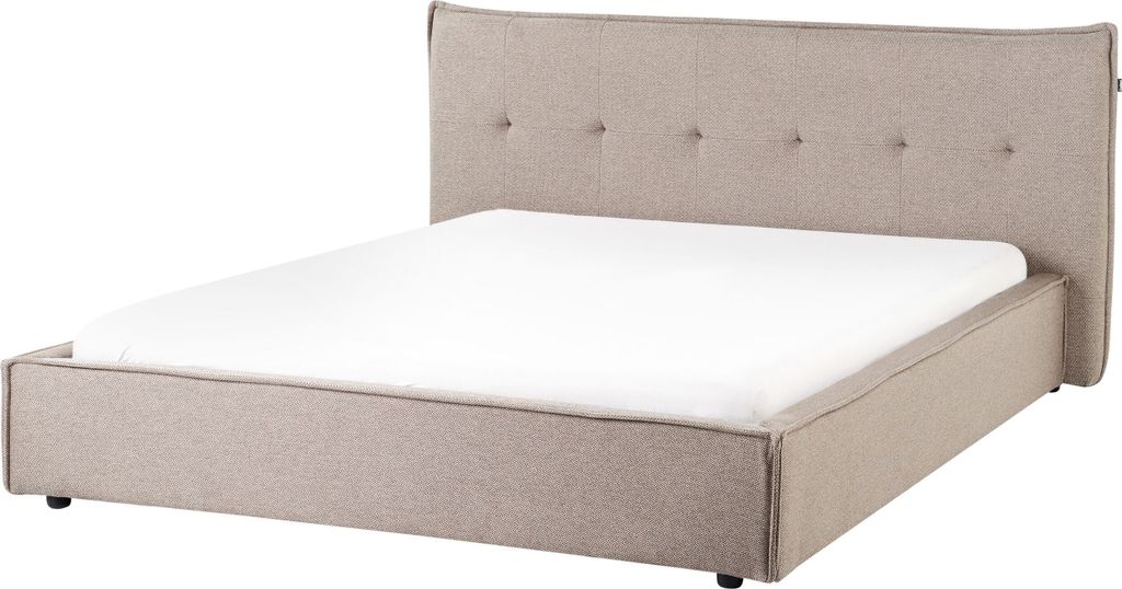 BELIANI Polsterbett Taupe aus Leinen Stoff 160 x 200 cm mit Kopfteil Lattenrost Bettrahmen Schlafzimmer