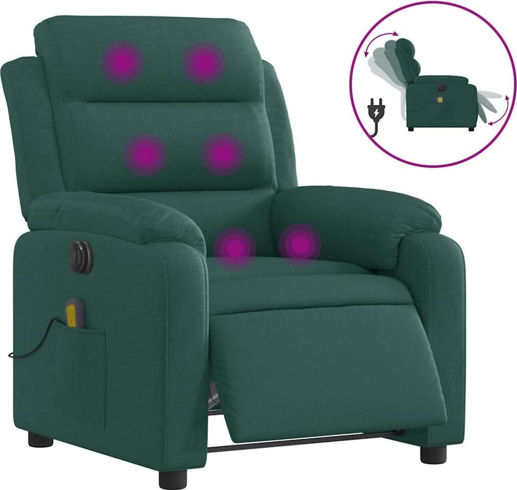 vidaXL Massagesessel Elektrisch Dunkelgrün Stoff
