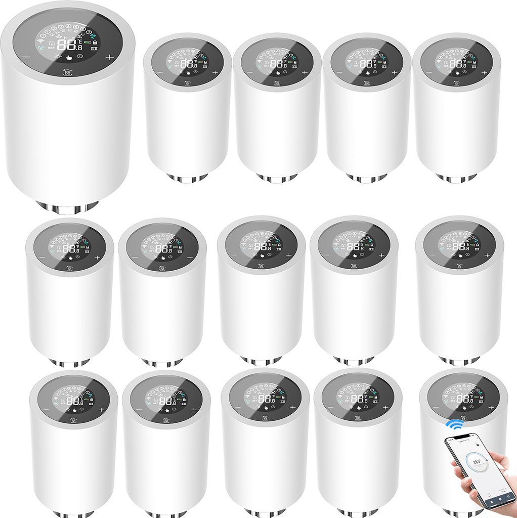 15X Smart Heizkörperthermostate Thermostatventil Heizkoerperventil APP-Steuerung Kompatibel mit Alexa Google Assistant Kindersicherung Thermostat ...