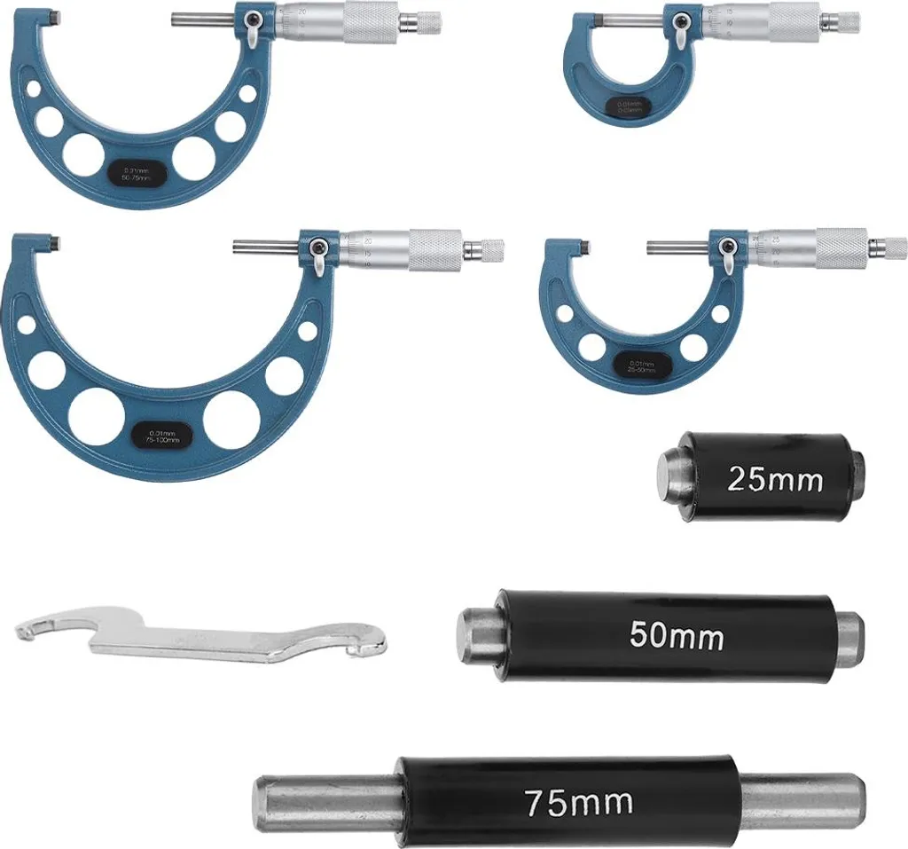 Micromètre d'extérieur 0-100 mm en acier de roulement - Lot de 4 outils