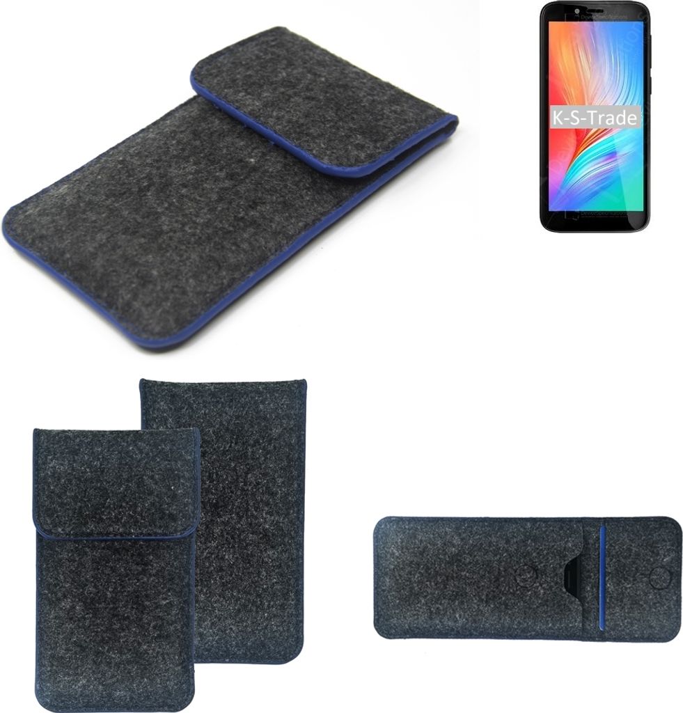 K-S-Trade Handy-Hülle Schutz-Hülle kompatibel mit Elephone U5 Filztasche Pouch Tasche Case Sleeve Filzhülle dunkelgrau, blauer Rand