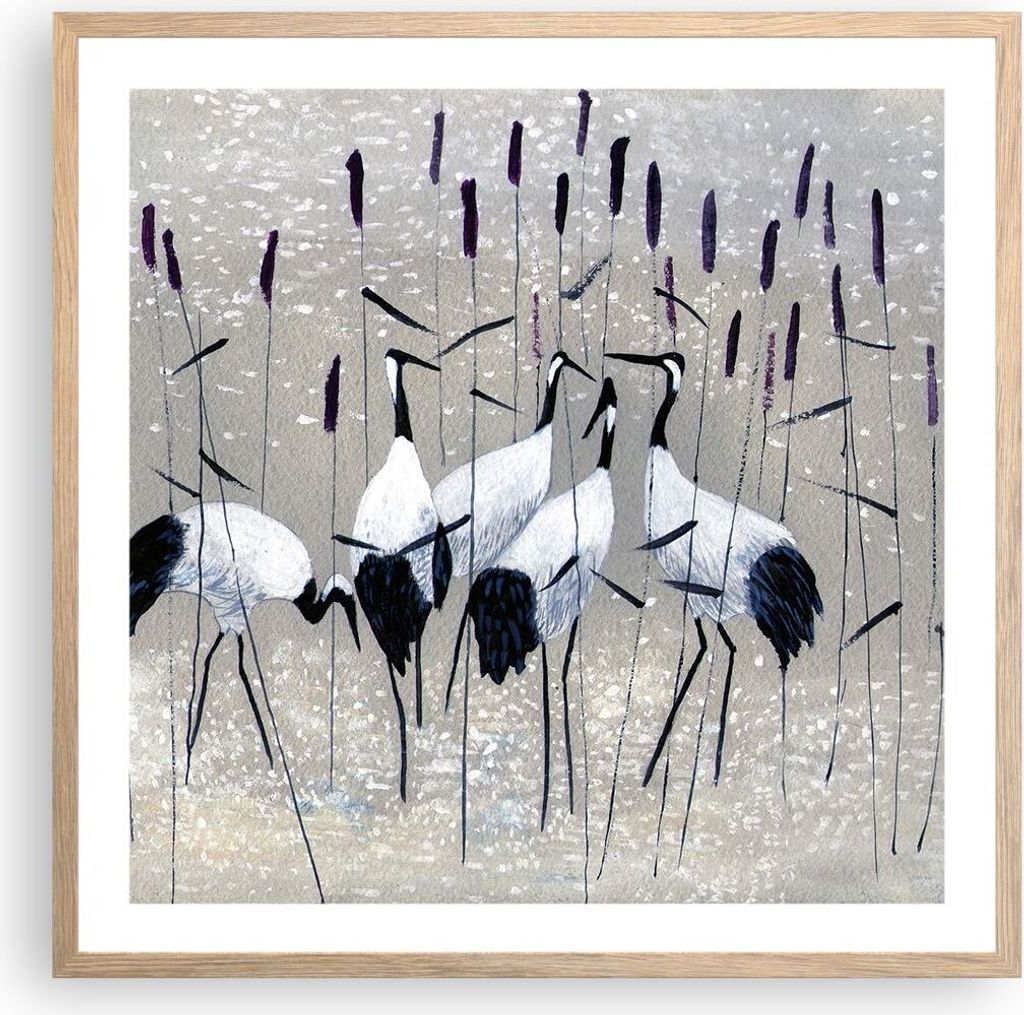 Gerahmtes Poster - Rahmen in heller Eiche - Vogel Natur Wasser - 60x60 cm - Wand Bild - Wanddeko - Wandbilder - Wandposter - Bilderrahmen - Bilder ...