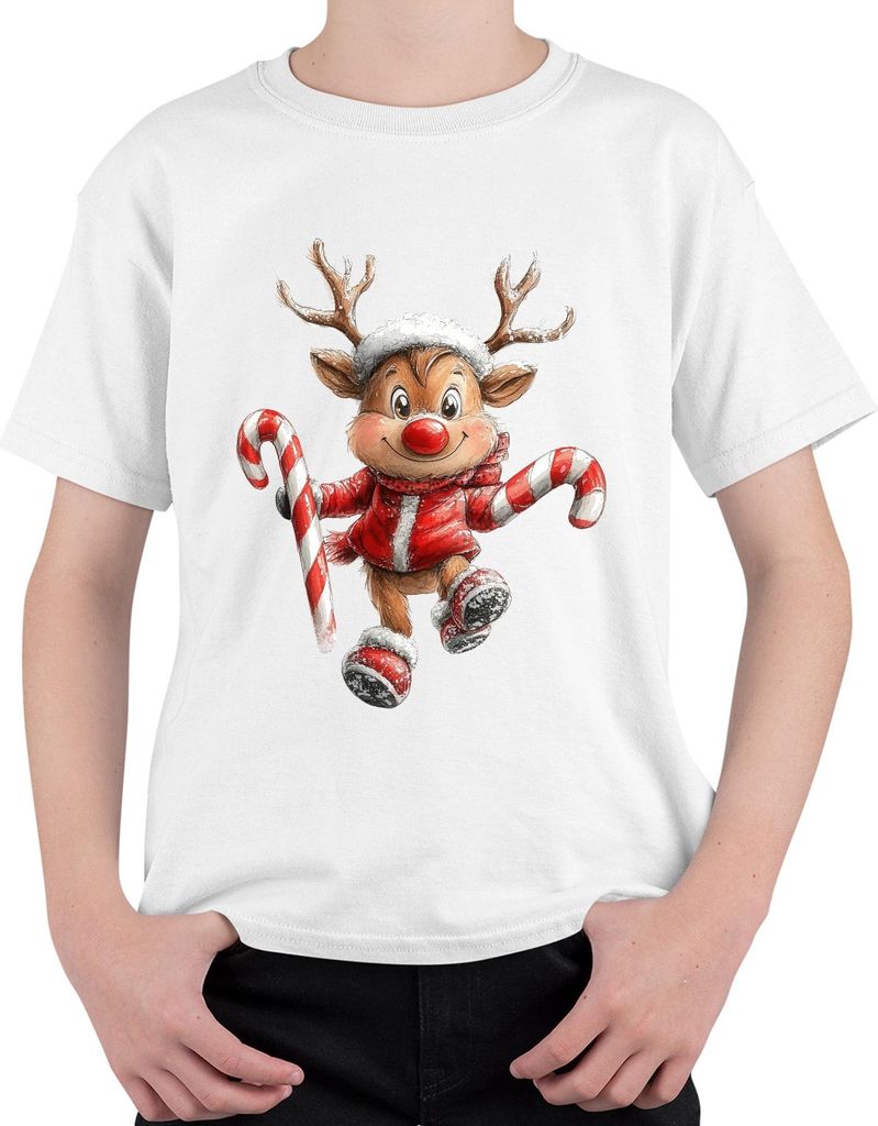 Weihnachtsrentier rote Nase lustig Kinder Geschenk Retro Uni Kinder T-Shirt, Weiß, 116