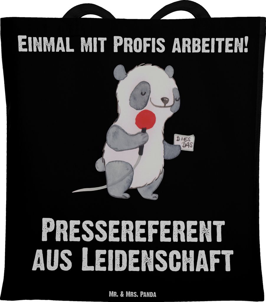 Mr. & Mrs. Panda Beutel Pressereferent Leidenschaft - Schwarz - Geschenk, Spruch, Lustig, Baumwolltasche, Witzig, Laptoptasche, Studium, Schultasch...