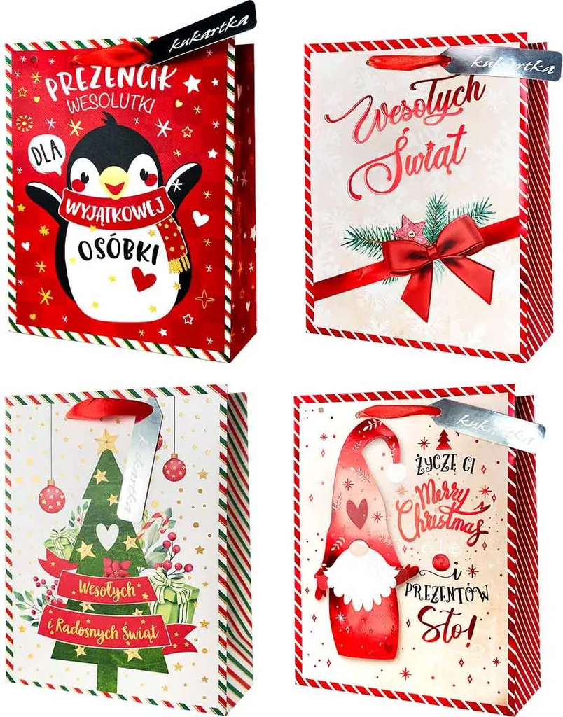 Sac Cadeau Noël 12pcs 12,8x17,9cm - Modèle QS-245, Prêt à l'Emploi