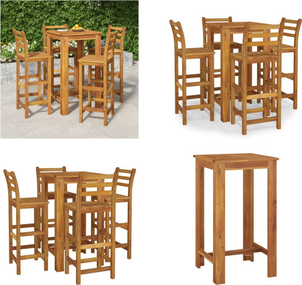 vidaXL 5 tlg. Gartenbar Set Massivholz Akazie - Garten-Bar-Set - Gartenbar-Sets - Outdoor-Bar-Set - Outdoor-Bartisch Und Stühle