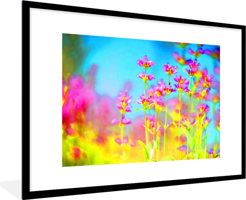 MuchoWow Gerahmtes Poster Blumen - Kunst - Psychedelisch 90x60 cm - Poster mit Schwarzem Bilderrahmen Wandposter Rahmen Foto Bilder - Wanddekorat...