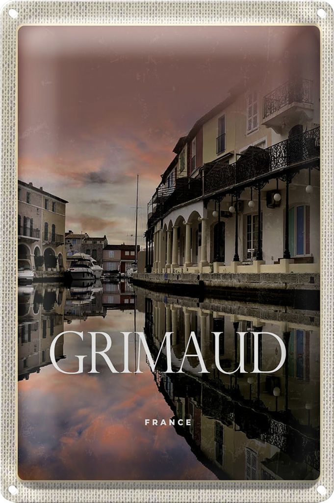 Blechschild Reise 20x30cm Grimaud France Panorama Bild Geschnenk