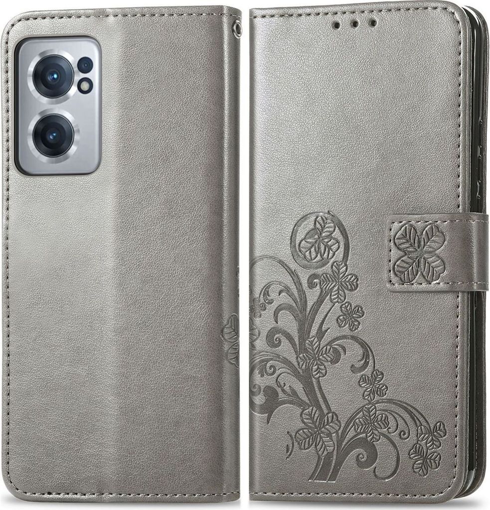 Mobigear Clover OnePlus Nord CE 2 Hülle Klapphülle Geldbörse - Grau