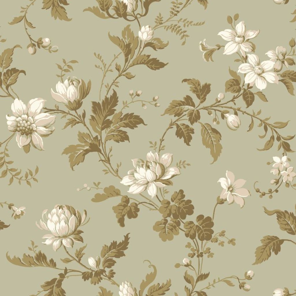 Borastapeter Tapete Blumenmuster Olivgrün - 660056 - 53 cm x 10.05 m