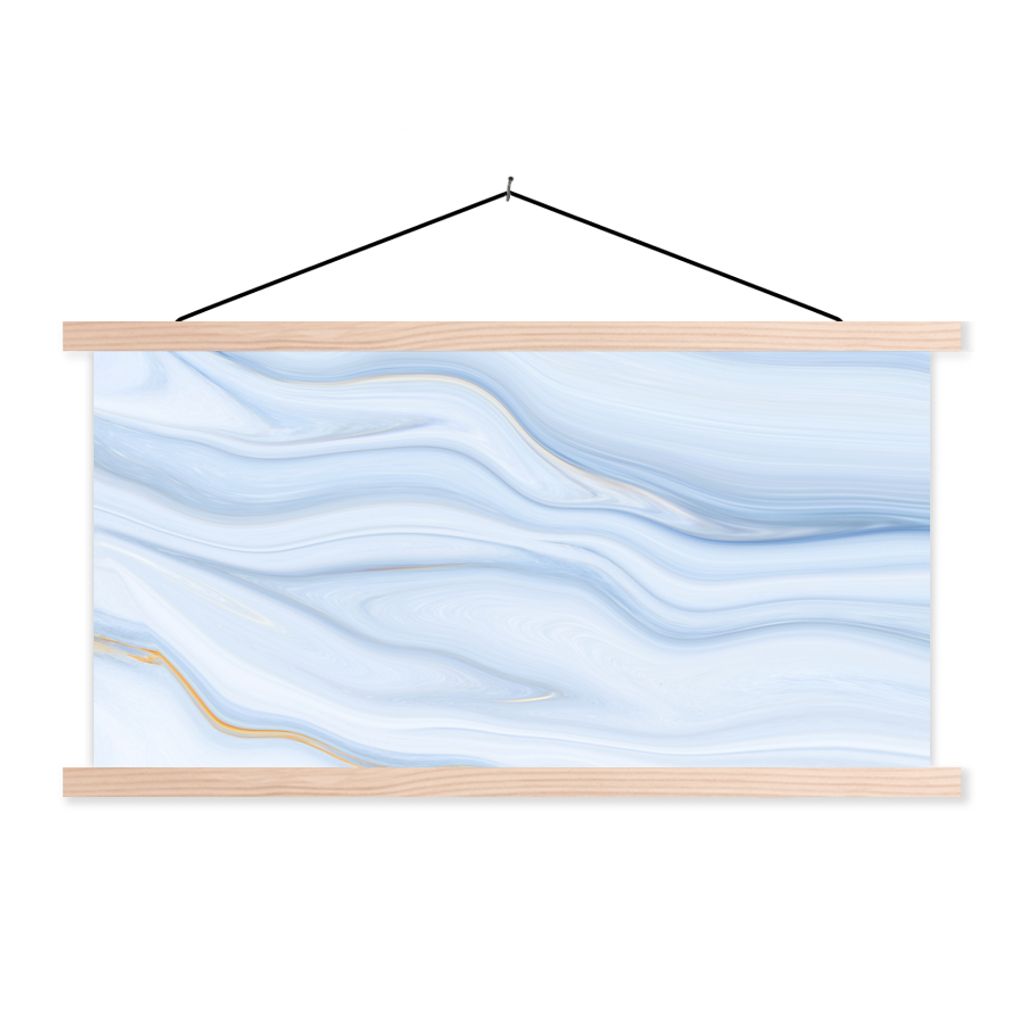 MuchoWow Textilposter Marmor - Welle - Blau - Muster - Marmoroptik - Pastell 60x30 cm mit holzfarbenen Rahmen - Dekoration