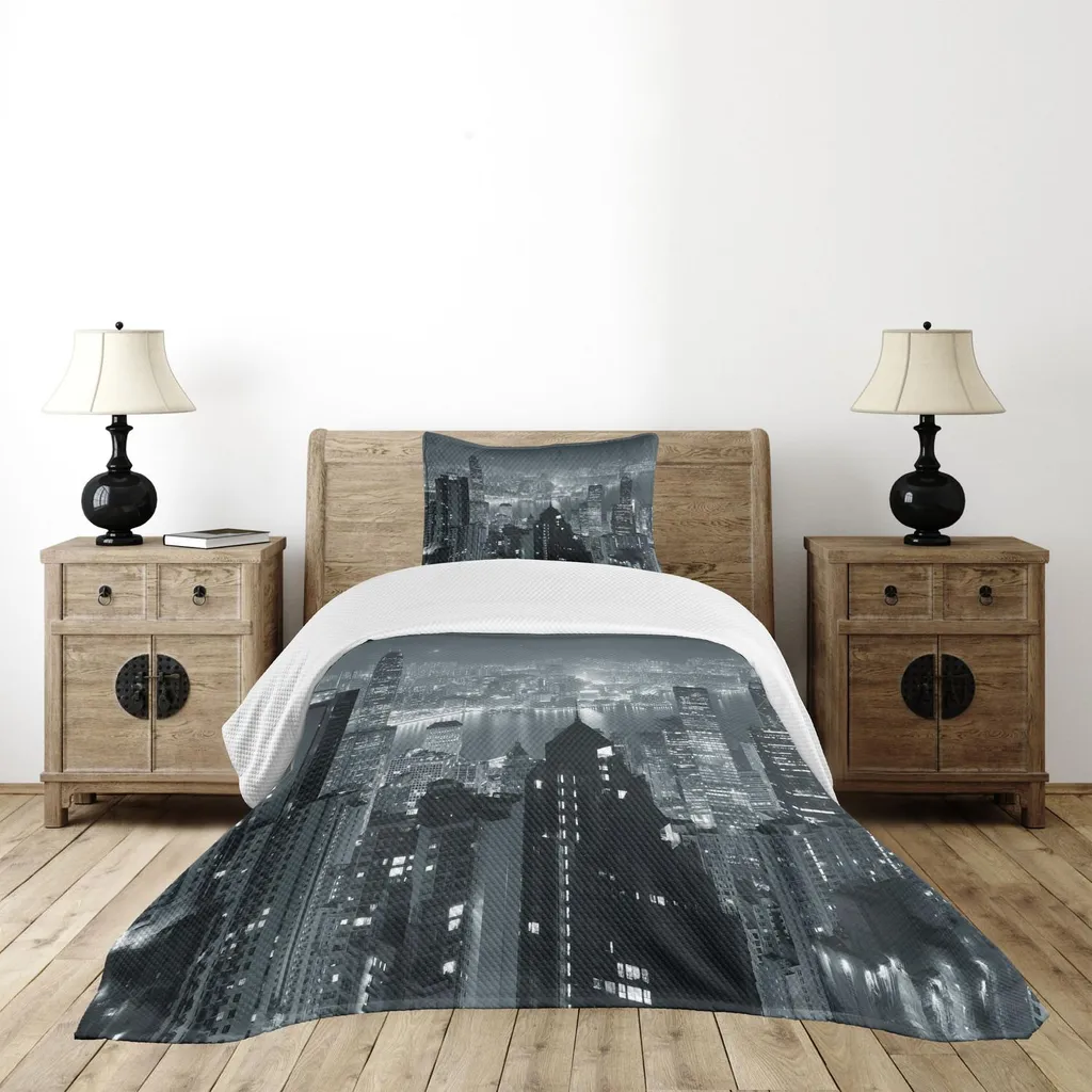 Set Letto Skyline Notturno Hong Kong 170x220 - Atmosfera Metropolitana