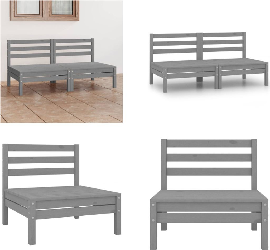 vidaXL 2 Sitzer Gartensofa Grau Kiefer Massivholz - Gartensofa - Gartensofas - Holzsofa - Holzsofas