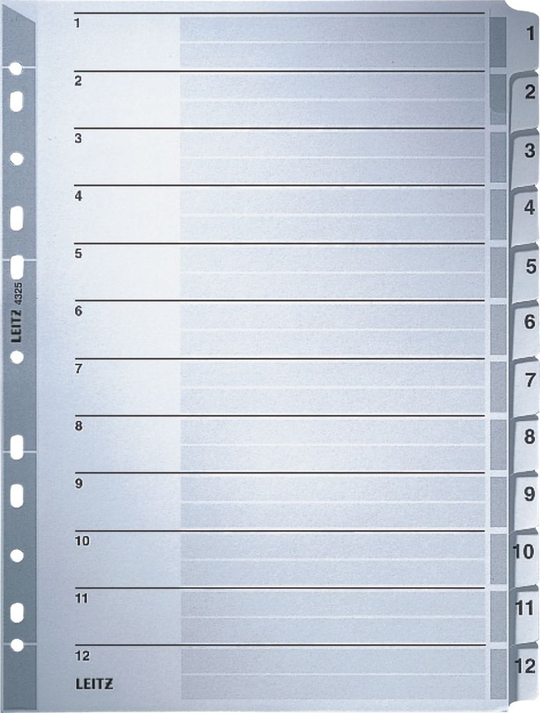 Register A4 1-12 160g/qm Karton grau Packung mit 10 Stück