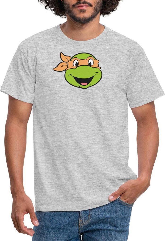 Spreadshirt Teenage Mutant Ninja Turtles Michelangelo Kostüm Karneval Männer T-Shirt, XXL, Grau meliert
