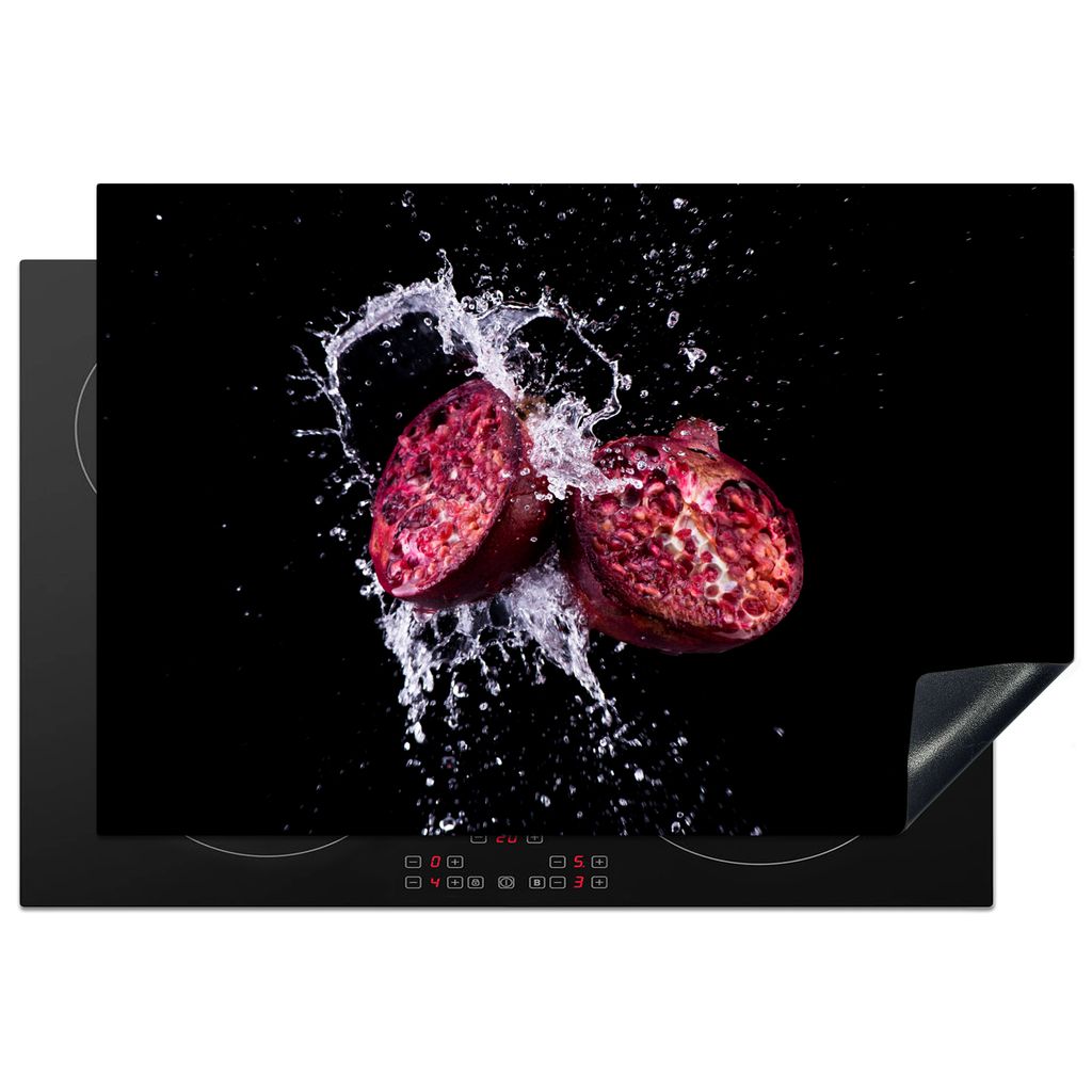KitchenYeah Herdabdeckplatte Granatapfel - Frucht - Wasser - Schwarz - Violett , 78x52cm, Küche Deko, Glaskeramikkochfeld Herdabdeckung, Abdeckp...