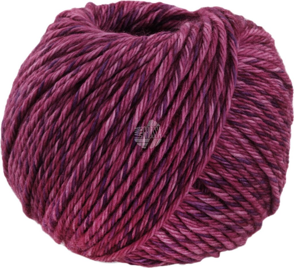 A ball of yarn with a marbled color pattern.