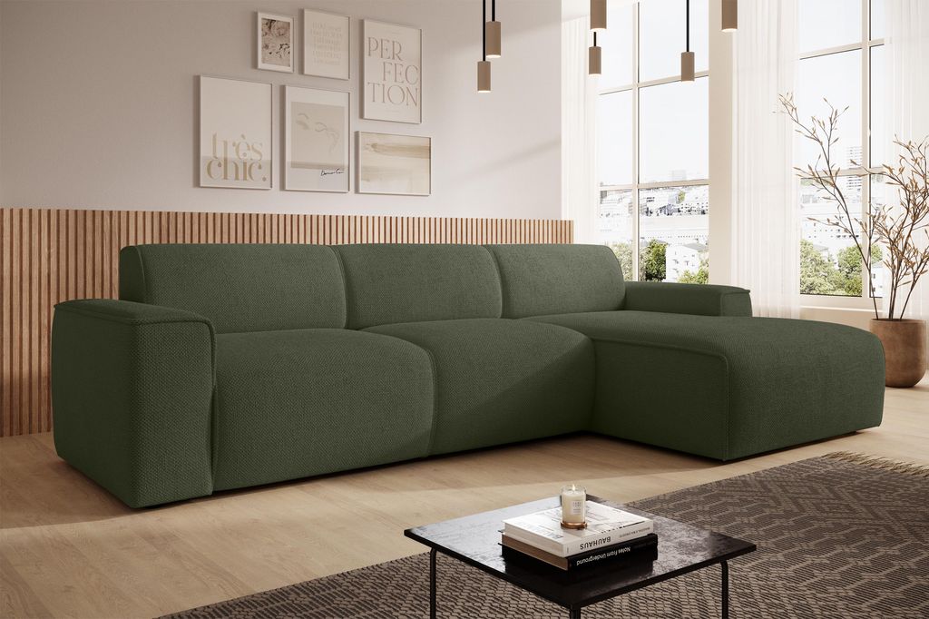 AX LIVING Canapé forme L Didim mini vert large 310 cm, Image du produit 