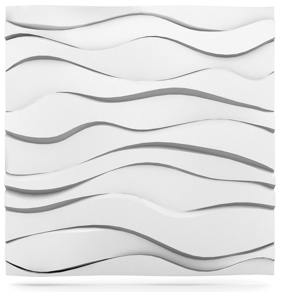 A white, wavy, textured wall panel.