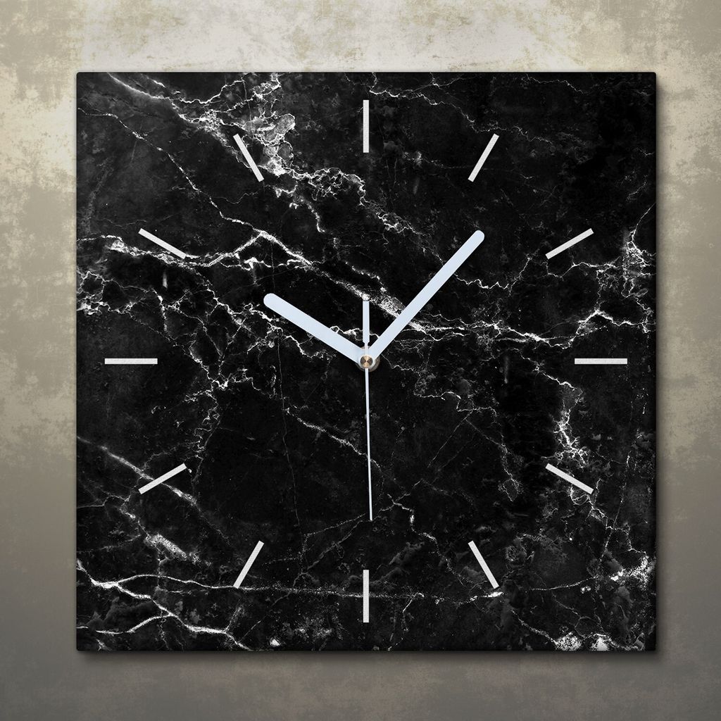 Wohnzimmer Leinwand Uhr Geräuschlos Küche 30x30 Schwarzer, Marmor, Textur, weiße Zeiger