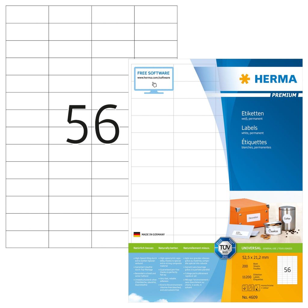 HERMA Universal Etiketten PREMIUM 52,5 x 21,2 mm weiß 11.200 Etiketten