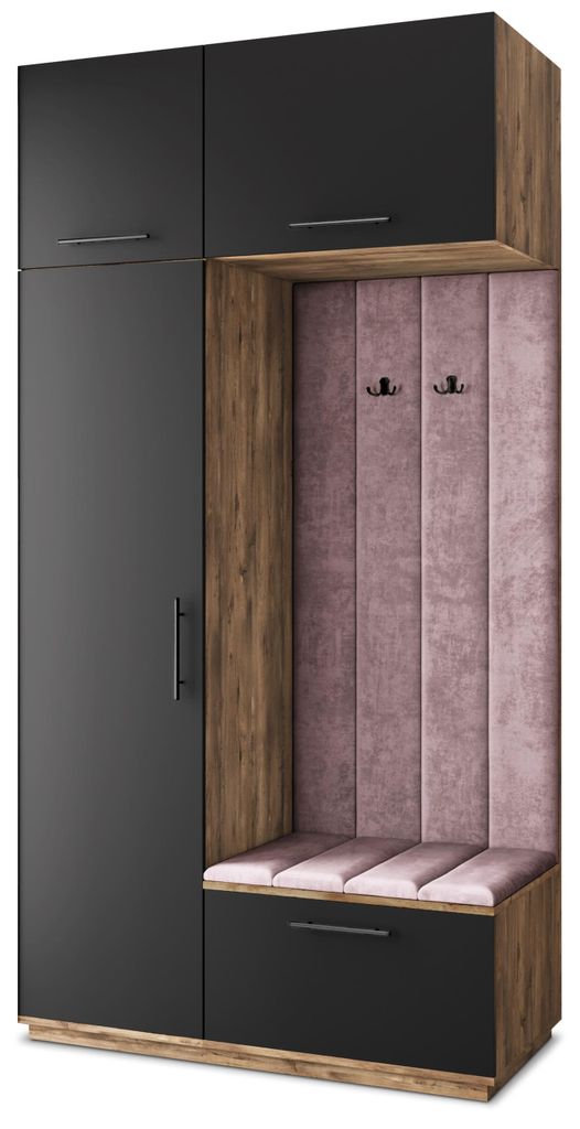 Masseno Garderobe-Set REMA 120/240/60 cm Modern Garderobenschrank Eiche Lefkas, Veloursstoff MONOLITH 62 (Lila)
