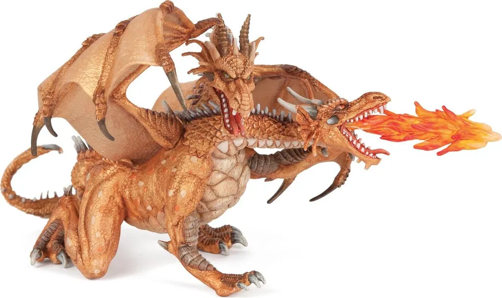 Figurine Papo 38938 Dragon à deux têtes doré pour collection fantastique