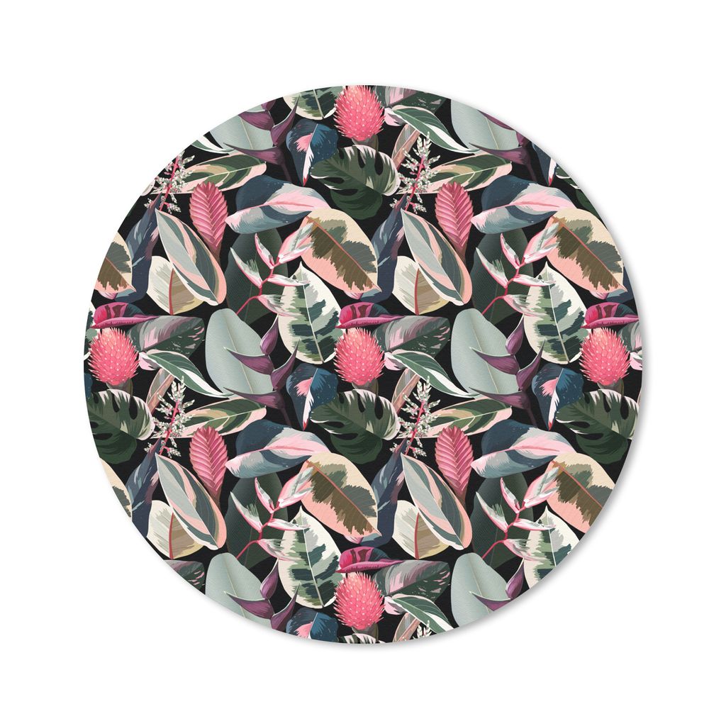 MuchoWow Mauspad Mousepad Tropisch - Blätter - Rosa 50x50 cm - Mousepads - Maus Mat - Pad - Mausunterlage - Vinyl