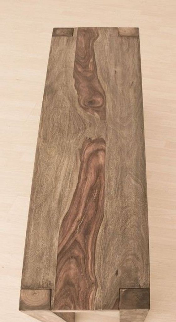 MASSIVMOEBEL24 Bank Sheesham 140x35x45 grau geölt NATURE GREY #130