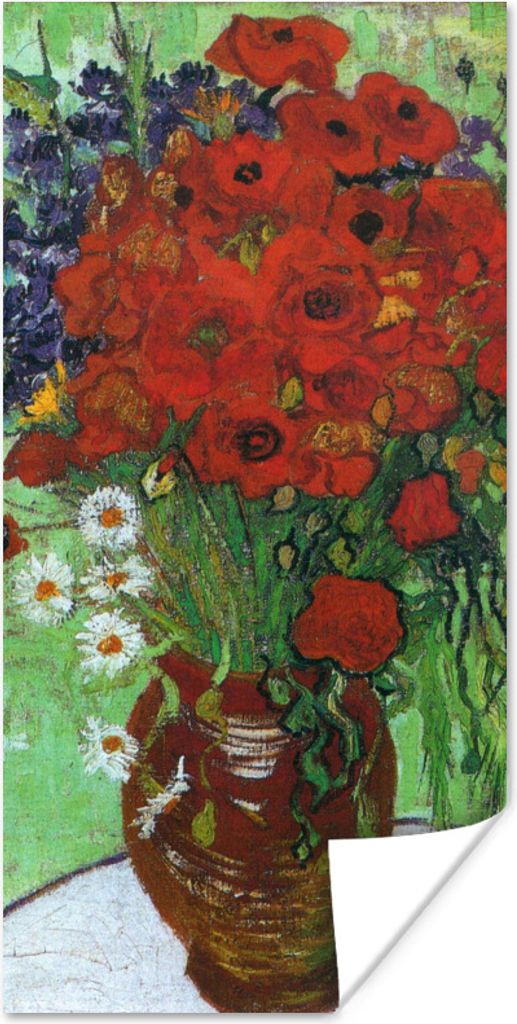 MuchoWow Poster Vase mit roten Mohnblumen und Gänseblümchen - Vincent van Gogh 20x40 cm - Plakat - Foto