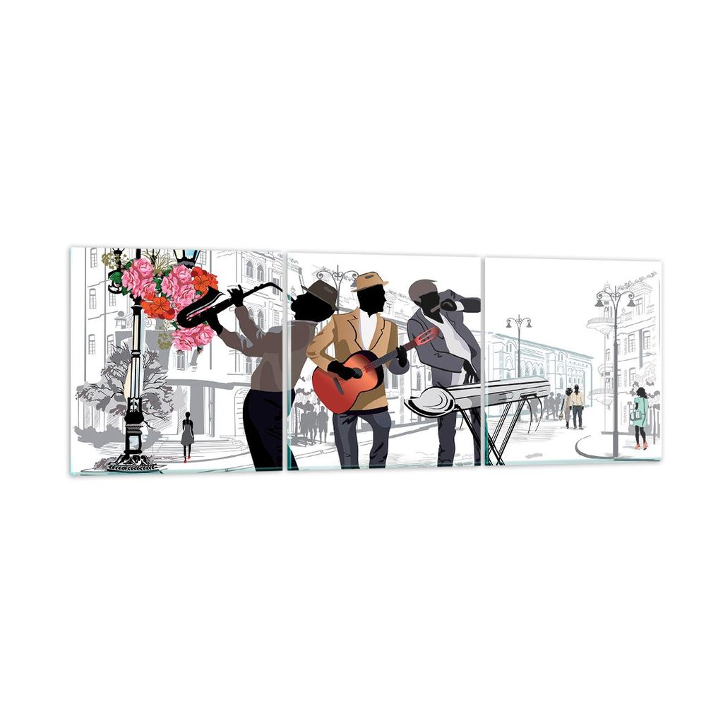 Bilder auf glas - Musik Instrumente Straße Stadt - 90x30cm - Glasbilder - Wandbilder - Kunstdruck - zum Aufhängen bereit - Wanddekoration aus Gla...