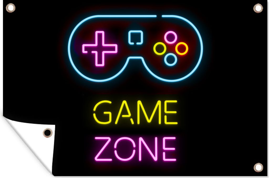 MuchoWow 60x40 cm Outdoor-Poster Gartendeko Sichtschutz Garten Poster für den Garten Controller - Spiel - Neon - Schwarz - Zitate - Spielzone