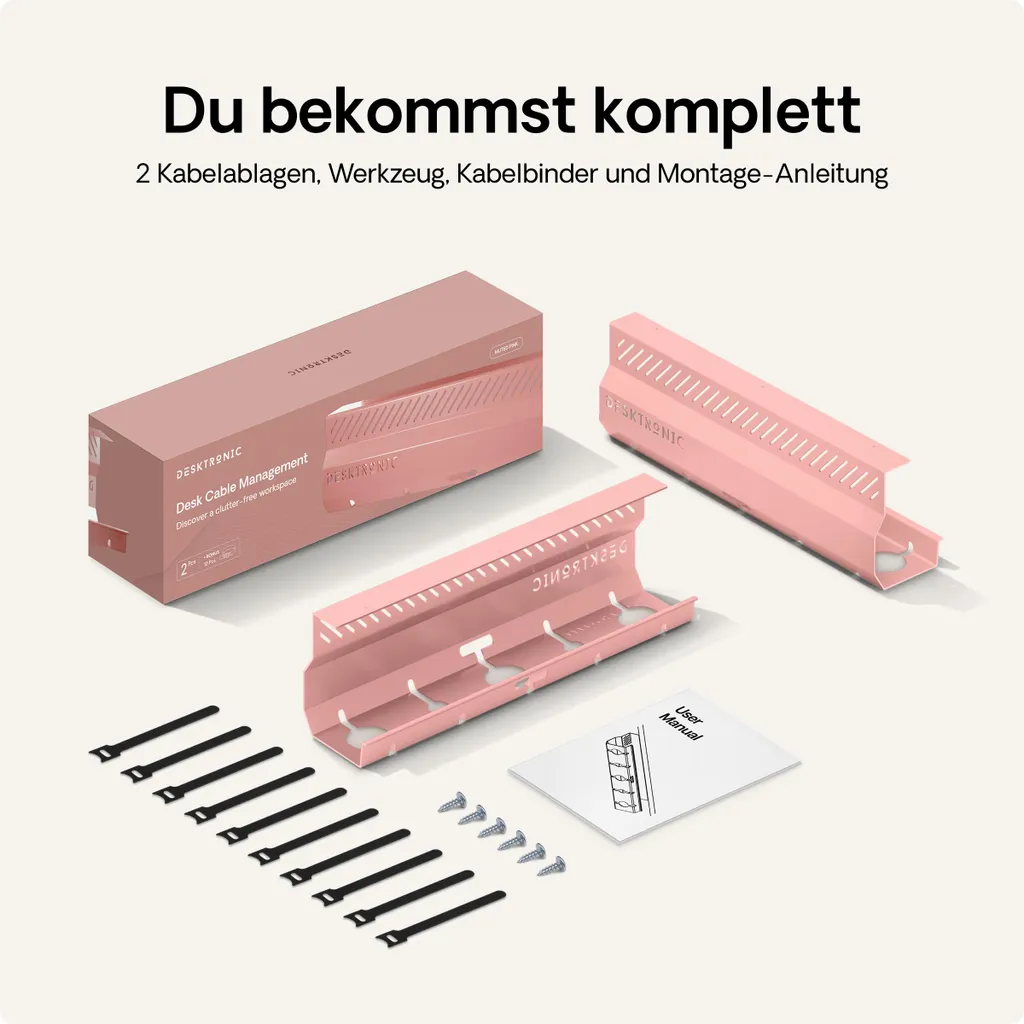 Goulotte de Câblage pour Bureau Assis-Debout, Support Câbles 2x43cm Rose - 7