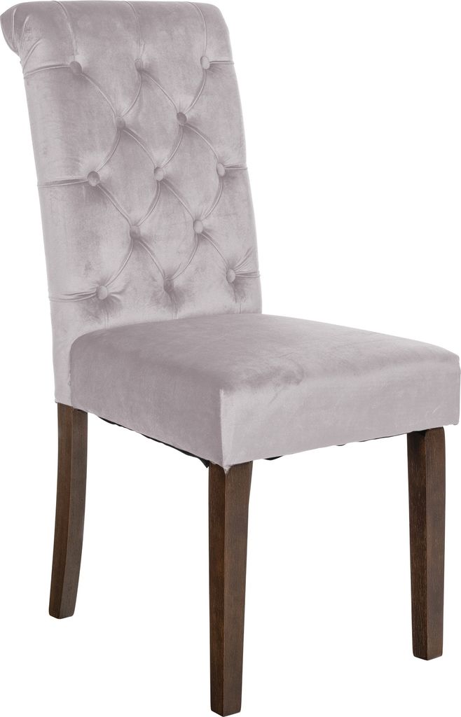 CLP Esszimmerstuhl Lisburn Mit Lehne im Chesterfield Design grau Material Samt