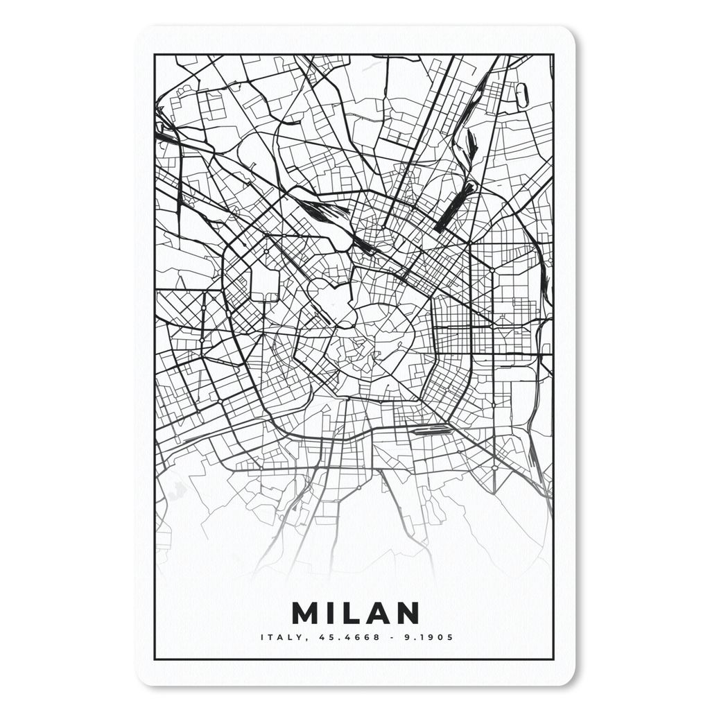 MuchoWow Mauspad Mousepad Mailand - Stadtplan - Schwarz und weiß - Karte 40x60 cm - Mousepads - Maus Mat - Pad - Mausunterlage - Schreibtisch Ac...