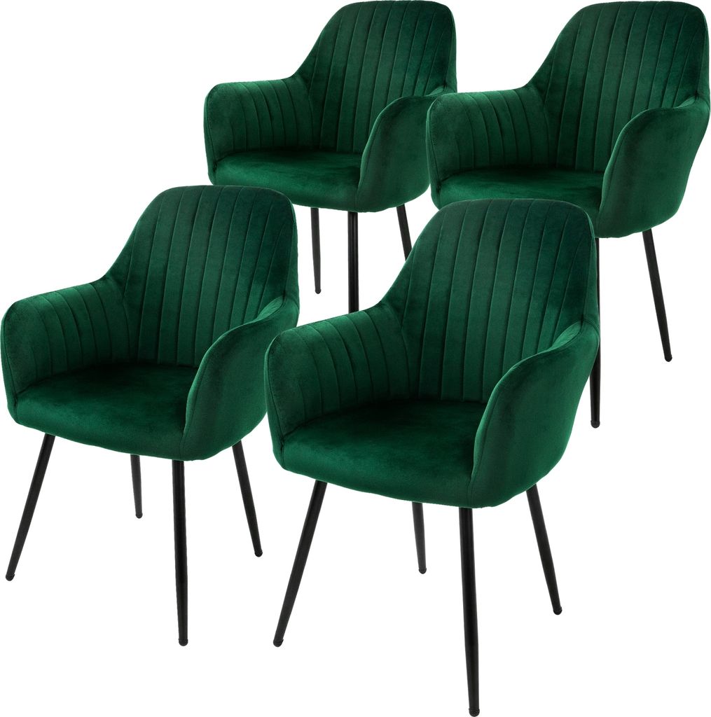 ML-Design 4er Set Esszimmerstuhl mit Rückenlehne, Grün, aus Samt