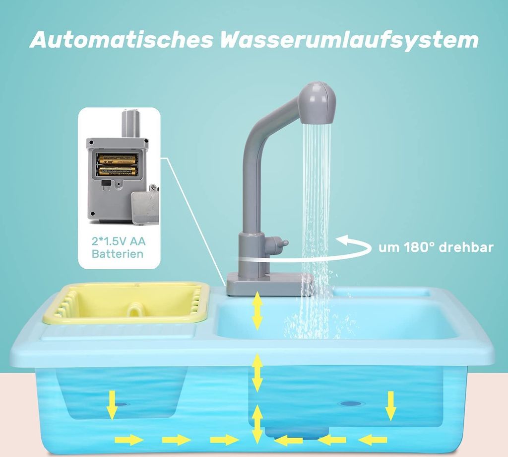 CUTE STONE Küchenspüle Spielzeug Set mit Warmwasserhahn Produktbild 3