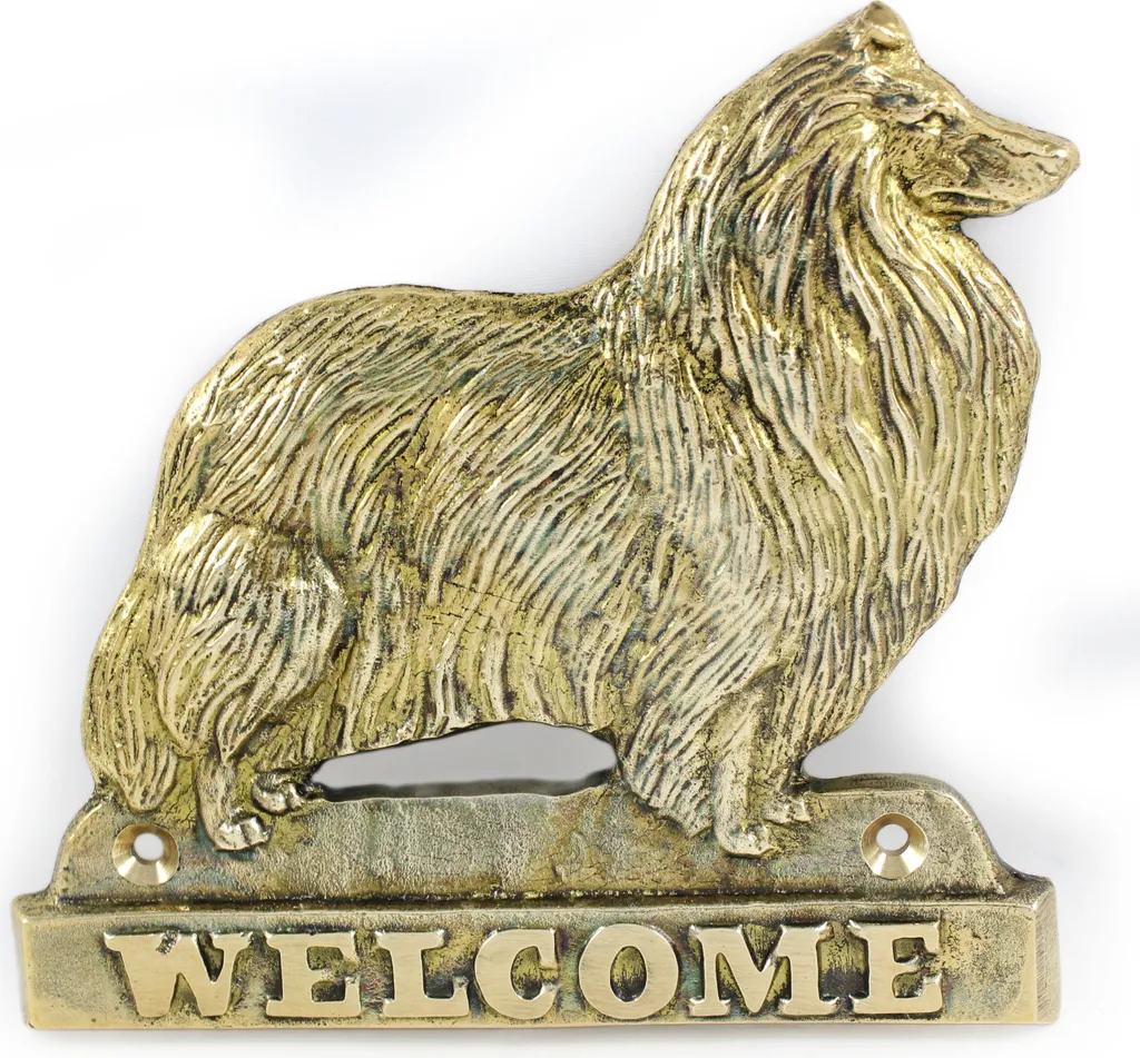 Collare liscio - targhetta per porta con cane, targhetta di benvenuto in ottone, esclusiva targhetta con la scritta Welcome del marchio Art-Dog