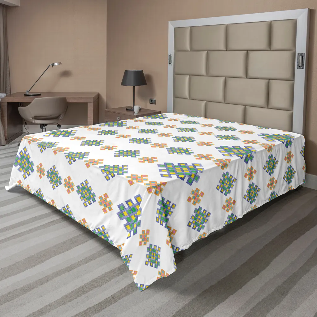 ABAKUHAUS Lenzuolo celtico, motivi geometrici esagonali color pastello su sfondo bianco, morbido e confortevole lenzuolo superiore per un letto decorativo, 1 pezzo, 244 cm x 205 cm, multicolore