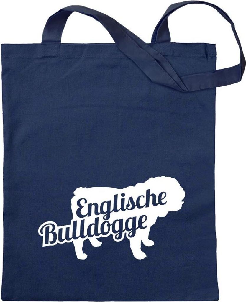 Kiwistar - Baumwolltasche - dunkelblau - Englische Bulldogge - Tragetasche Stoffbeutel Umhängetasche Langer Henkel