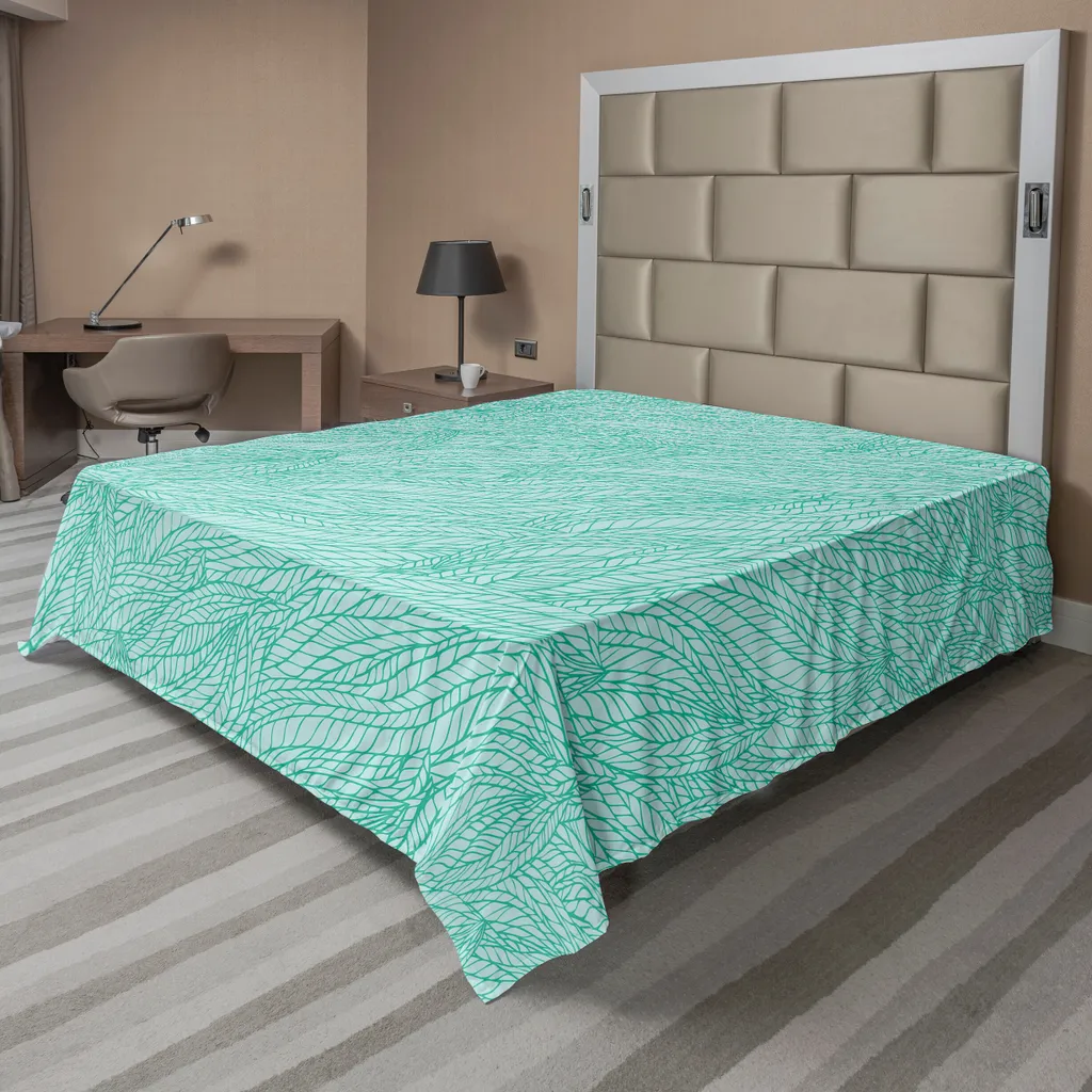 Drap de Lit Confortable en Tissu Douceur Motif Végétal Bleu Sarcelle