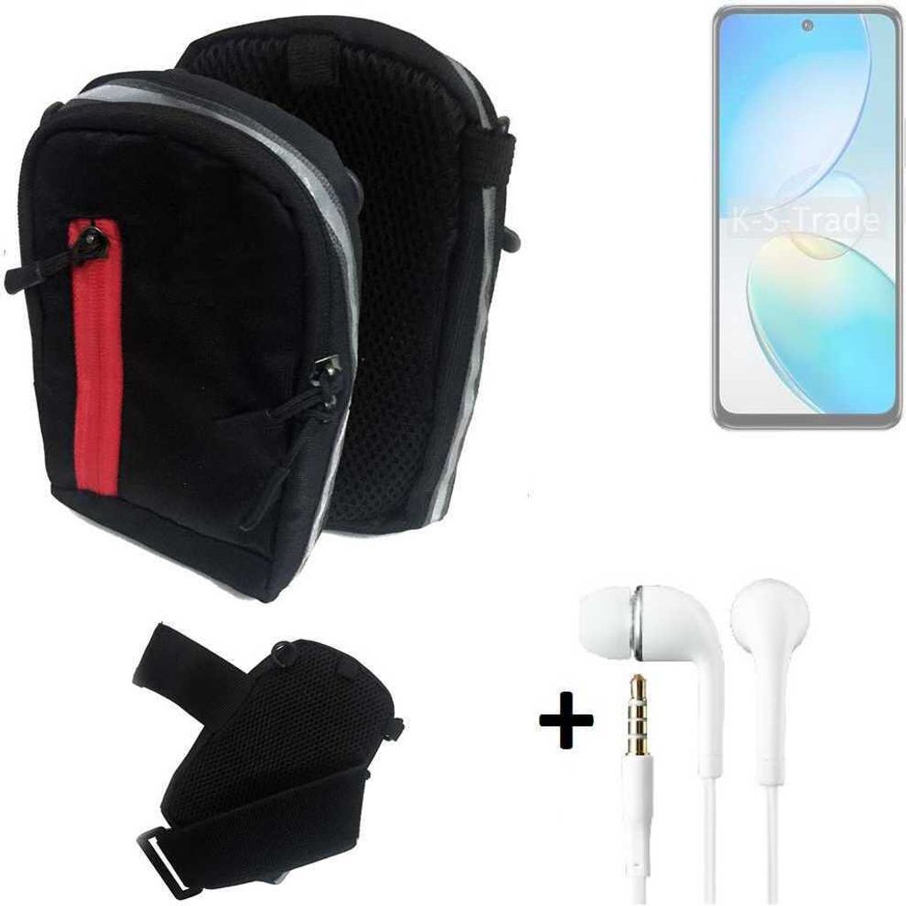 K-S-Trade Outdoor Gürteltasche Holster Umhängetasche + Kopfhörer kompatibel mit Infinix Hot 12 schwarz Handy Tasche Case travelbag Schutzhülle