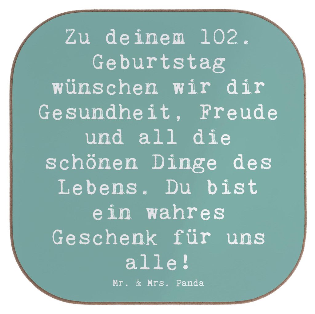 Mr. & Mrs. Panda Untersetzer für Gläser Spruch 102. Geburtstag - Meeresbrise - Geschenk, Getränkeuntersetzer, Tischuntersetzer, Langlebigkeit, G...