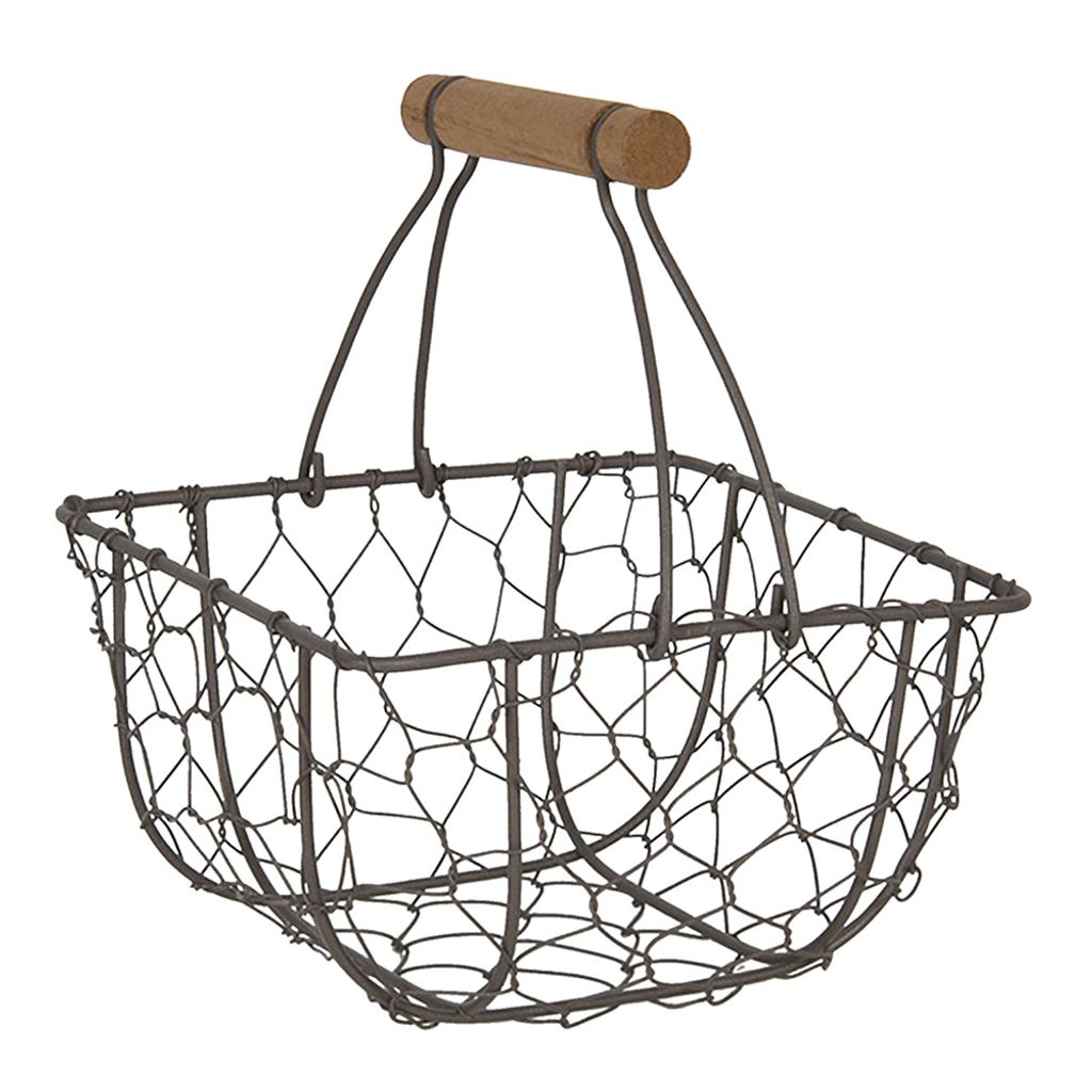 Clayre & Eef Aufbewahrungskorb 16x16x20 cm Schwarz Eisen Holz Rechteck