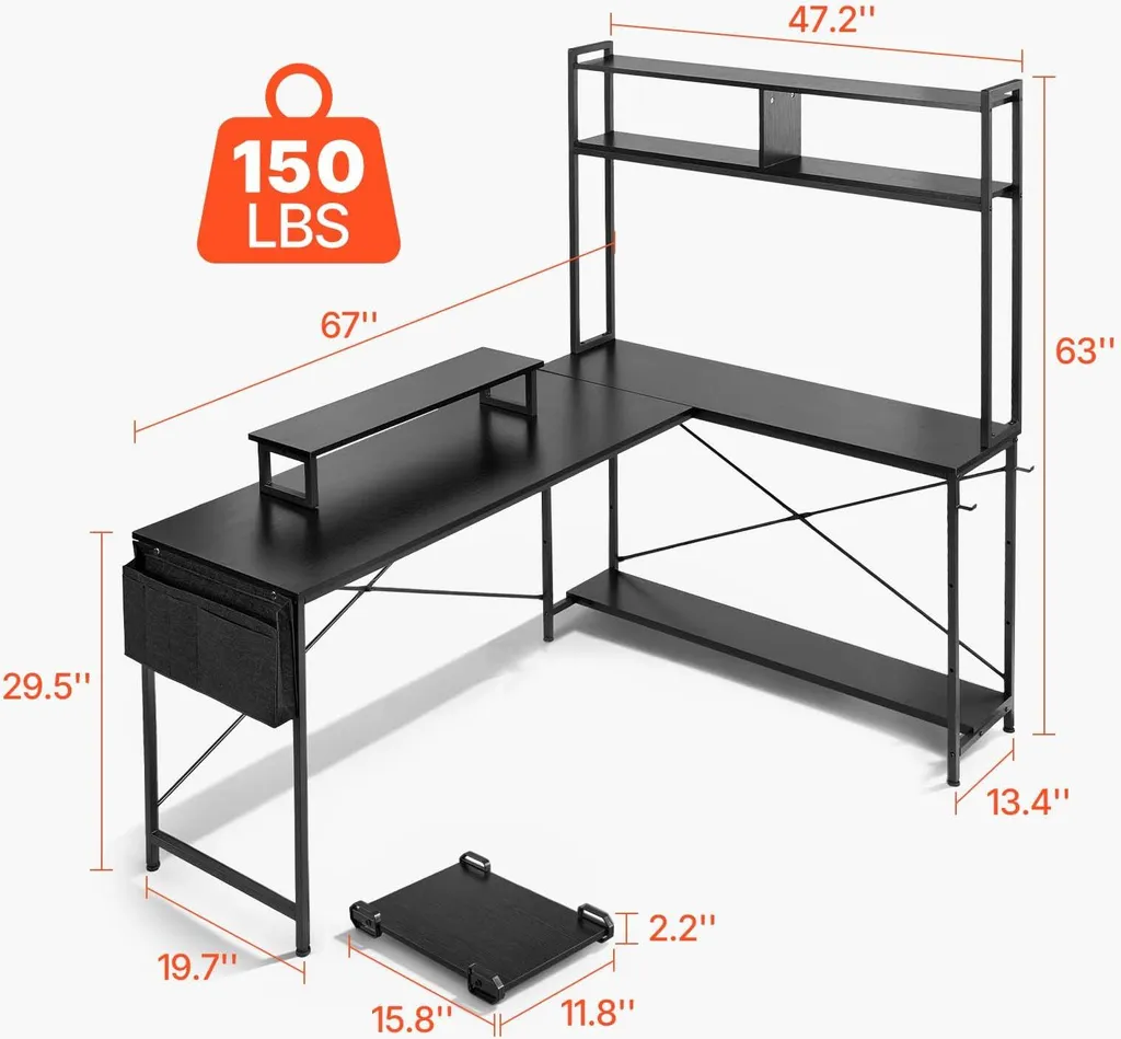 Bureau gaming en L 170 cm robuste avec support CPU et charge de 68 kg - 2