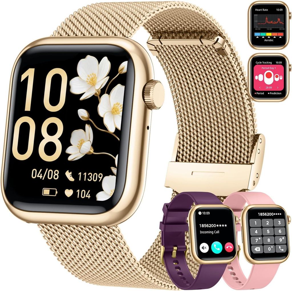 Smartwatch für Damen und Herren mit Smartphone- und Fitnessfunktion 20 Sportmodi, Herzfrequenzmesser, Schrittzähler, IP68 wasserdicht