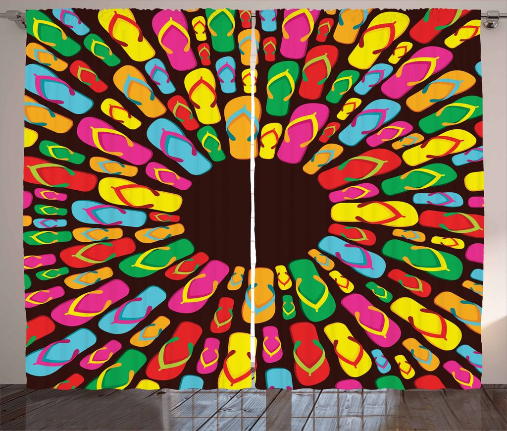 ABAKUHAUS Flip Flops Rustikaler Gardine, Hausschuhe Mandala, Schlafzimmer Kräuselband Vorhang mit Schlaufen und Haken, 280 x 225 cm, Mehrfarbig