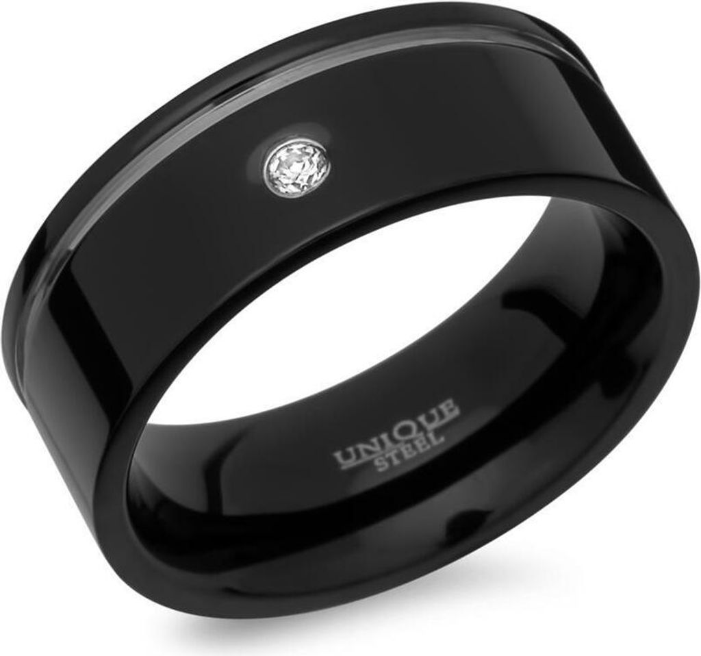 Unique Edelstahldamenring mit Glanzrille schwarz 8mm R9209cz